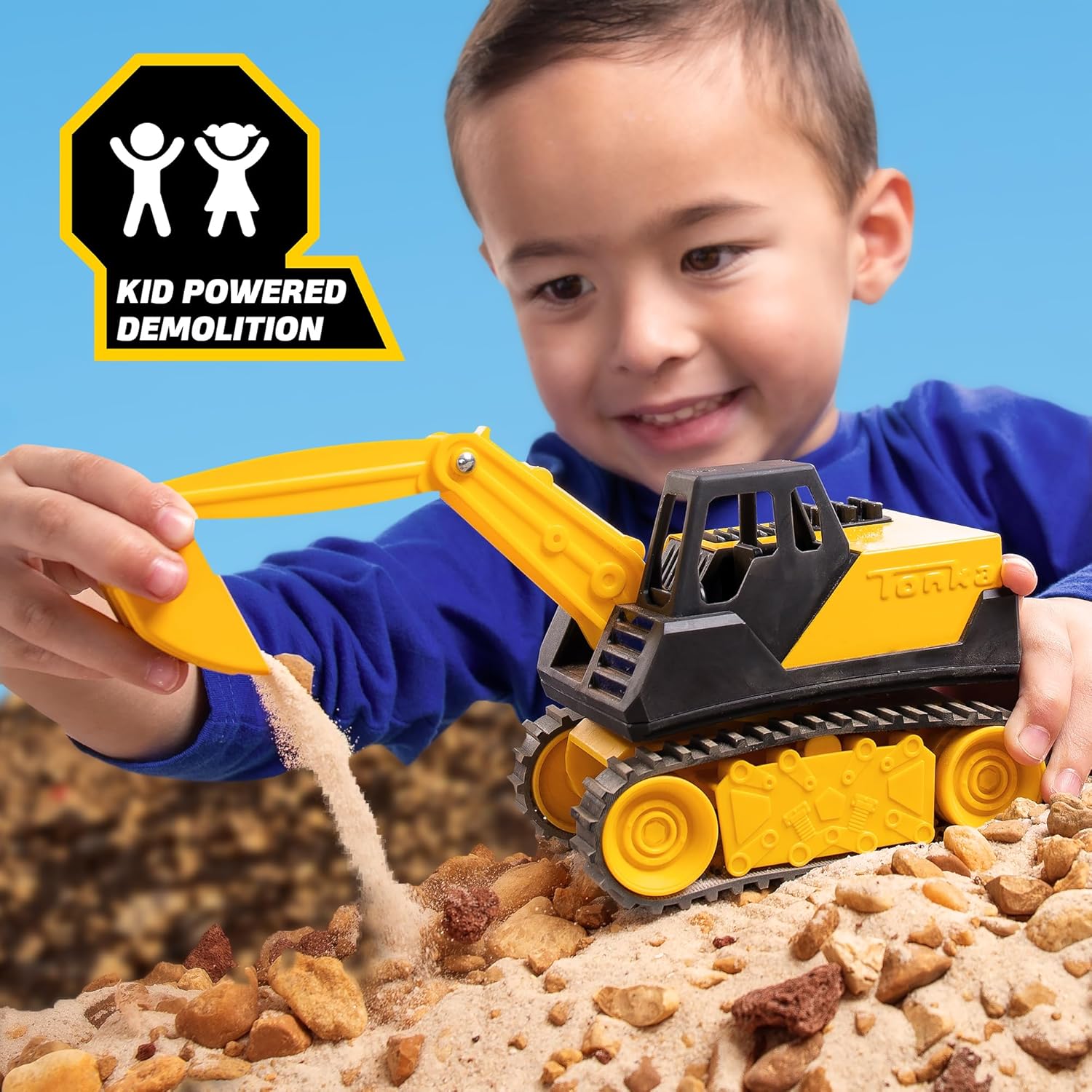 Basic Fun Tonka Mini Steel Classics Excavator – Steel Construction, Movable Grapple Bucket, Rolling Treads, Classic Yellow Design – Perfect for Kids 3+