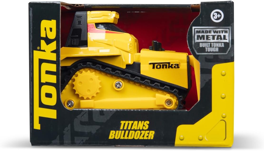Basic Fun Tonka Steel Classics Titans Bulldozer – Stamped Steel Construction Vehicle with Moving Blade – Durable Outdoor Vehicle for Kids