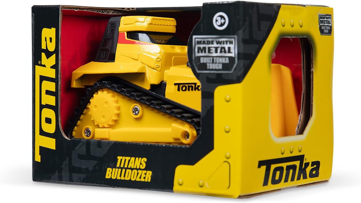 Basic Fun Tonka Steel Classics Titans Bulldozer – Stamped Steel Construction Vehicle with Moving Blade – Durable Outdoor Vehicle for Kids