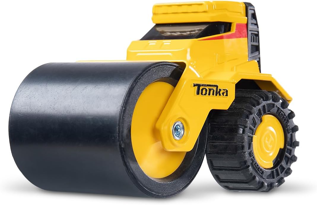 Basic Fun Tonka Steel Classics Titans Steam Roller – Stamped Steel Construction Vehicle with Working Compaction Drum – Durable Outdoor Toy for Kids