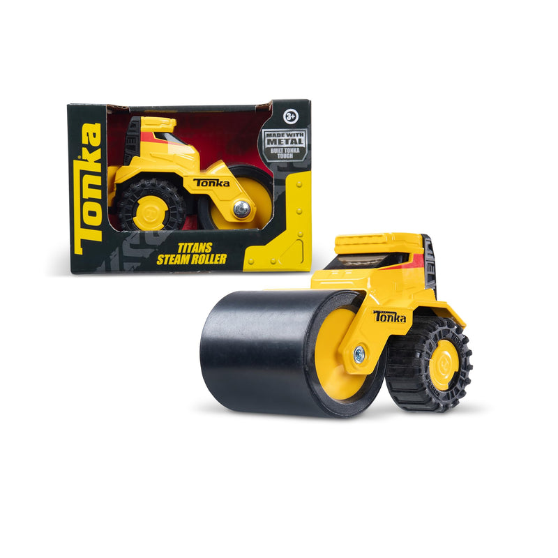 Basic Fun Tonka Steel Classics Titans Steam Roller – Stamped Steel Construction Vehicle with Working Compaction Drum – Durable Outdoor Toy for Kids