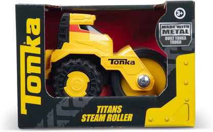 Basic Fun Tonka Steel Classics Titans Steam Roller – Stamped Steel Construction Vehicle with Working Compaction Drum – Durable Outdoor Toy for Kids