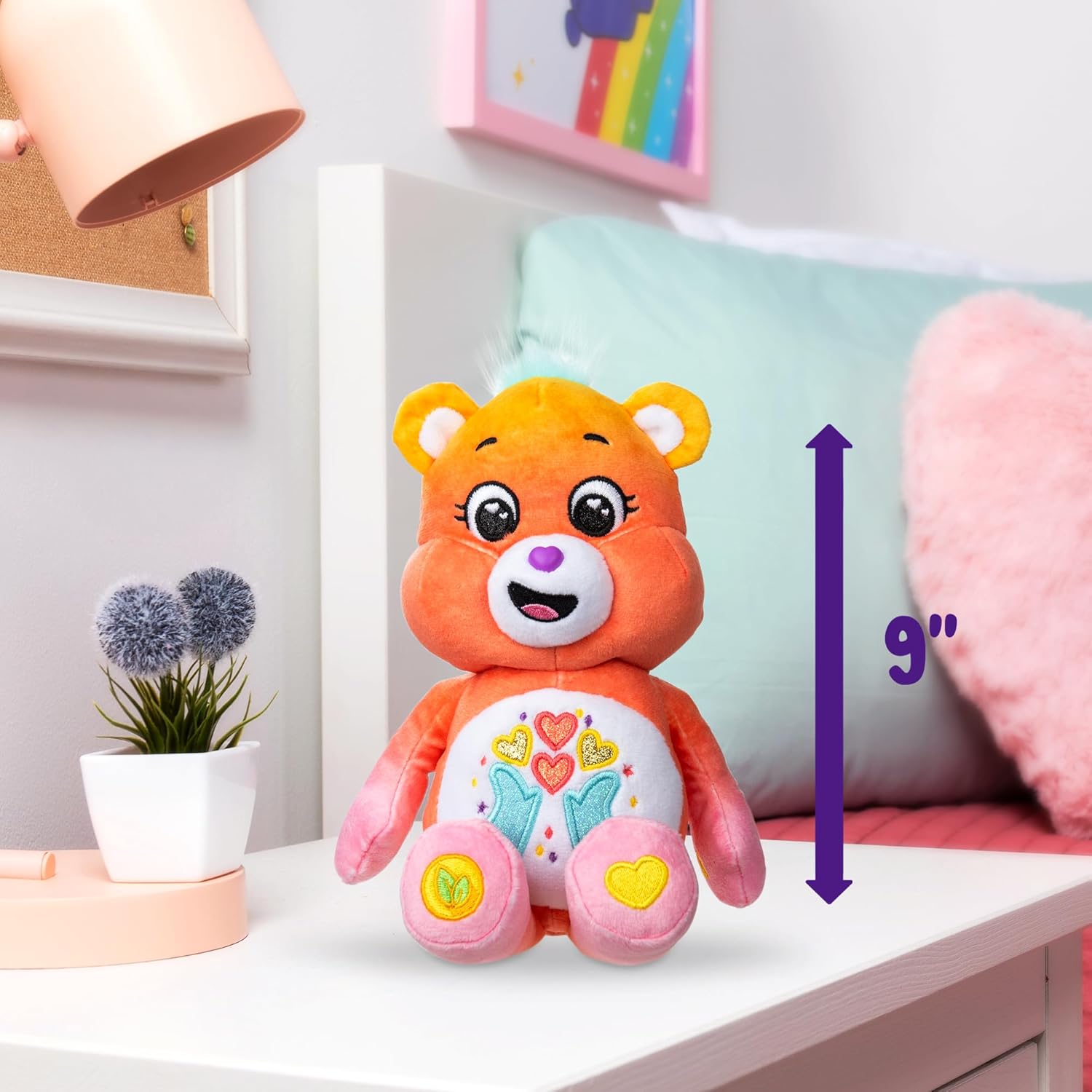 Basic Fun Care Bears Thankful Heart Bear 35 cm Plush – Sparkly Glittery Heart Belly Badge – Soft Toy for Kids & Collectors for Ages 3+