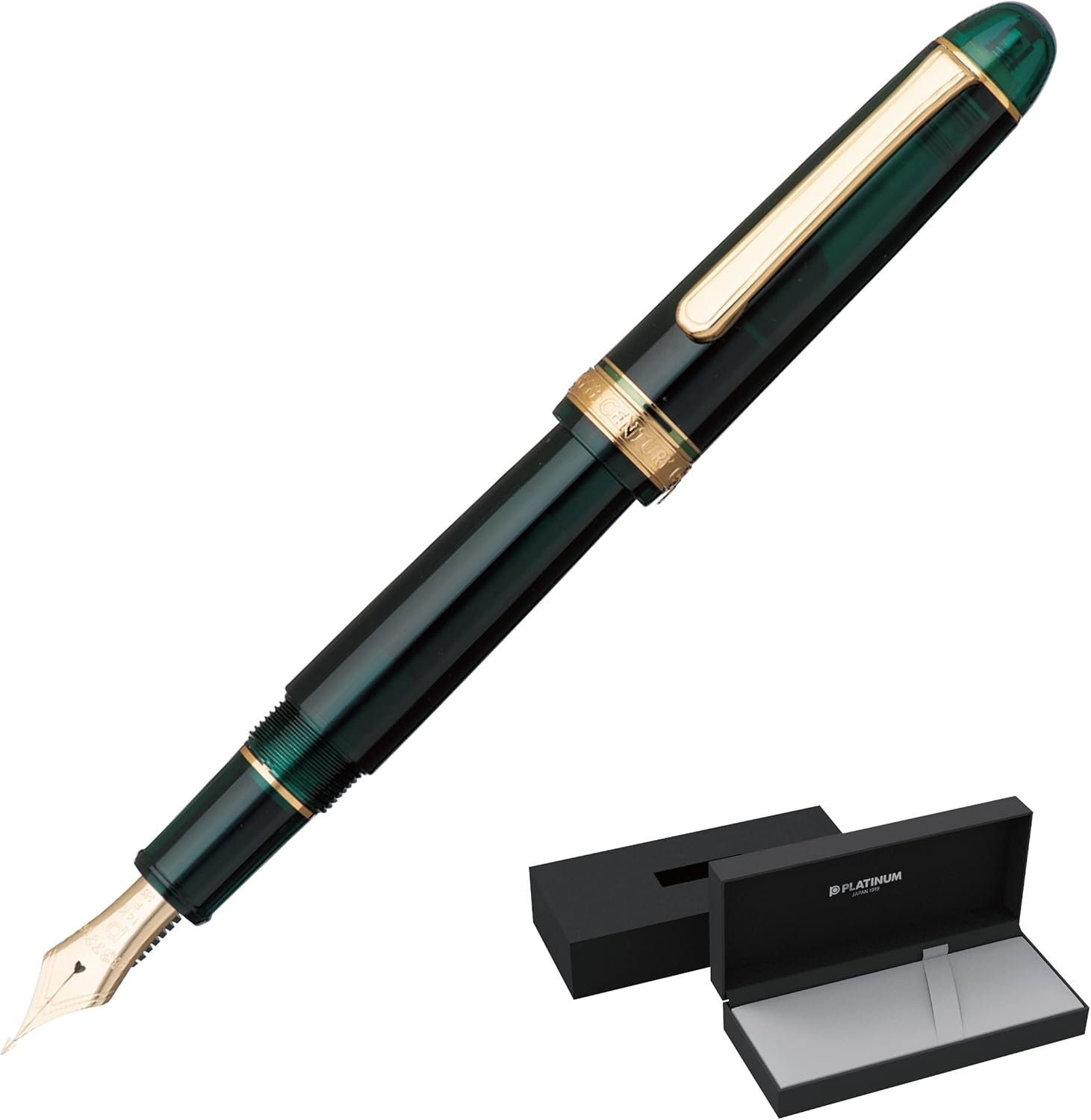 PLATINUM Century Gold Trim Laurel Green Japanese Fountain Pen SF/Green/0.30-036mm/Handmade/14K Gold Nib/Gift Box/Fountain Pen PNB15000-41SF