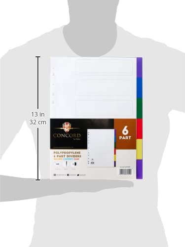 Concord Plastic Subject Dividers Polypropylene 120 Micron Europunched 6-Part A4 Assorted Ref 65889