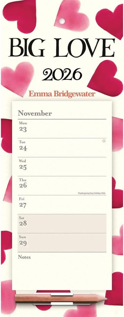 Carousel Worldwide, Emma Bridgewater Big Pink Hearts 2026 Week-To-View Magnetic Calendar