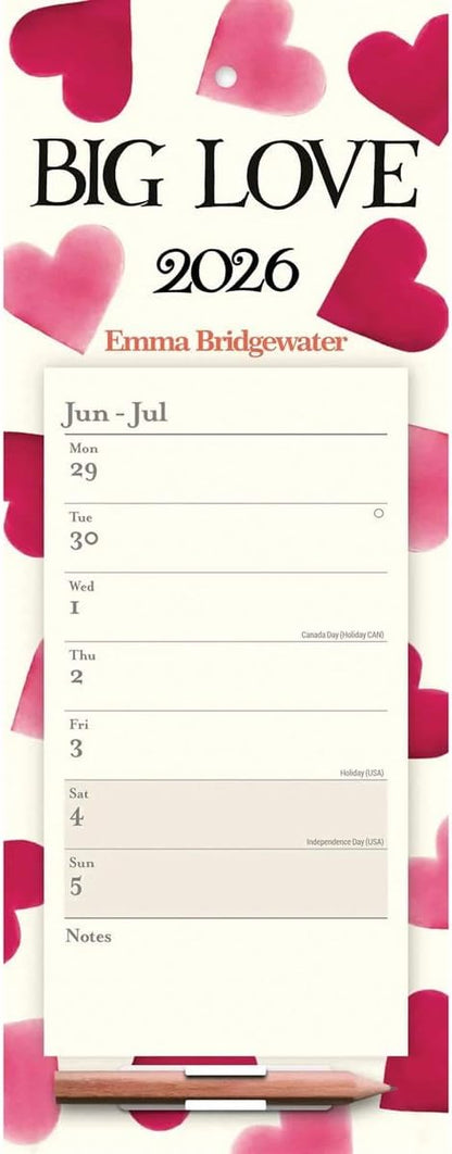 Carousel Worldwide, Emma Bridgewater Big Pink Hearts 2026 Week-To-View Magnetic Calendar