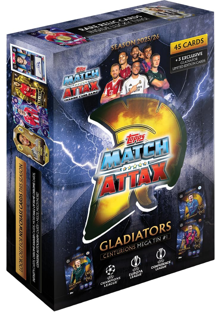 Topps UCC Match Attax 2025/26 - Mega Tin - Centurions - contains 45 Match Attax cards plus 3 exclusive Gladiators LE cards.