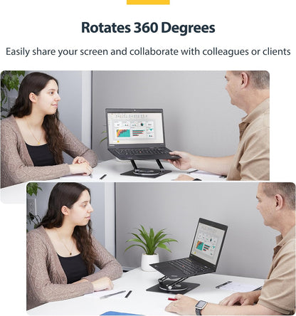 StarTech.com Rotating Laptop Stand, 360 Swivel, Ergonomic Desk Riser for Computer, Adjustable Height/Tilt, 11lb/5kg, Aluminum
