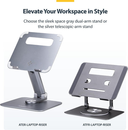 StarTech.com Rotating Laptop Stand, 360 Swivel, Ergonomic Desk Riser for Computer, Adjustable Height/Tilt, 11lb/5kg, Aluminum