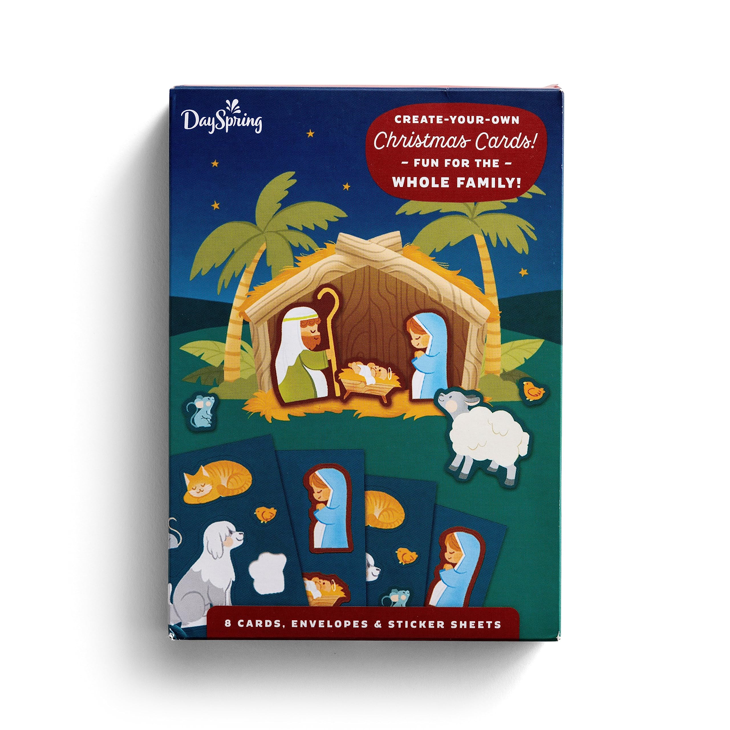 DaySpring - Nativity Sticker Cards – 8 DIY Christmas Cards, Envelopes and 8 Christmas Sticker Sheets - Create Your own Christmas Cards! Fun for The Whole Family! (J8907