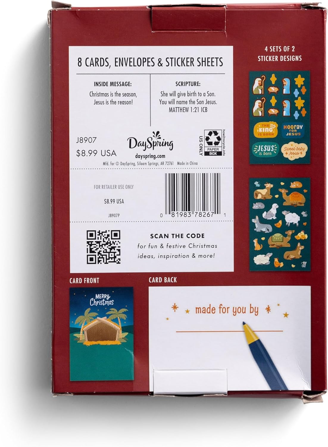 DaySpring - Nativity Sticker Cards – 8 DIY Christmas Cards, Envelopes and 8 Christmas Sticker Sheets - Create Your own Christmas Cards! Fun for The Whole Family! (J8907