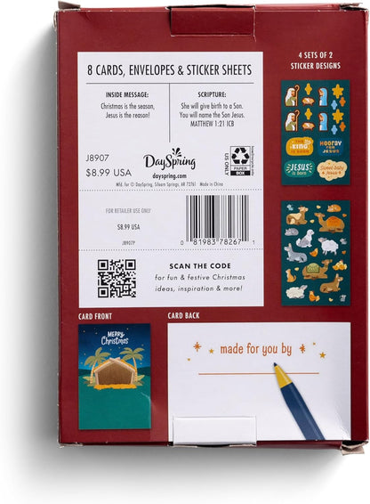 DaySpring - Nativity Sticker Cards – 8 DIY Christmas Cards, Envelopes and 8 Christmas Sticker Sheets - Create Your own Christmas Cards! Fun for The Whole Family! (J8907
