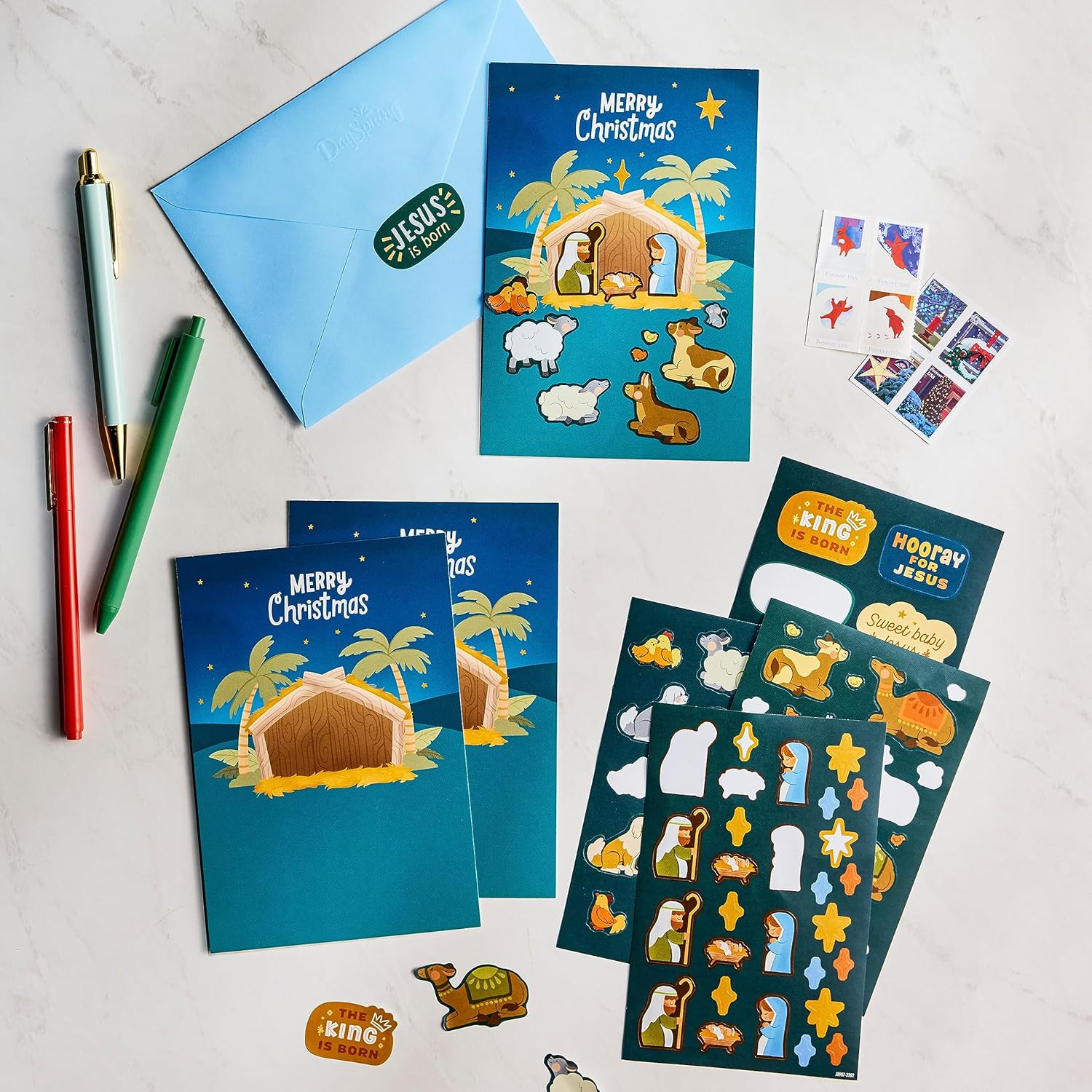 DaySpring - Nativity Sticker Cards – 8 DIY Christmas Cards, Envelopes and 8 Christmas Sticker Sheets - Create Your own Christmas Cards! Fun for The Whole Family! (J8907