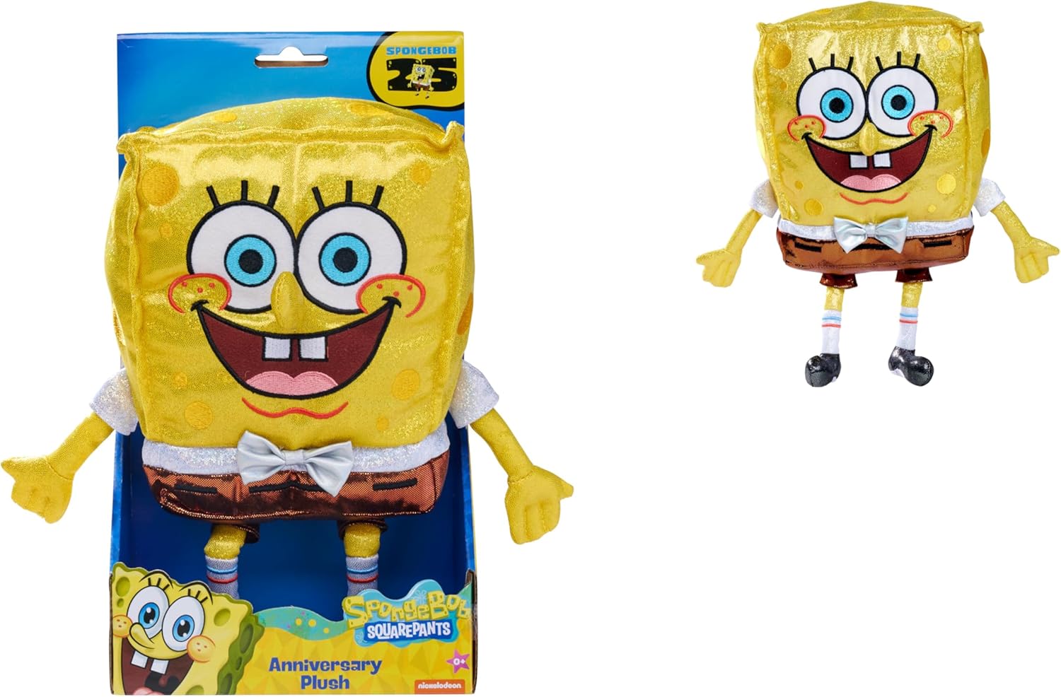 Sponge Bob Anniversary Plush 30 cm Sparkly SpongeBob Plush in Honor of the 25th Anniversary of the TV Series, Suitable for Children from First Months of Life