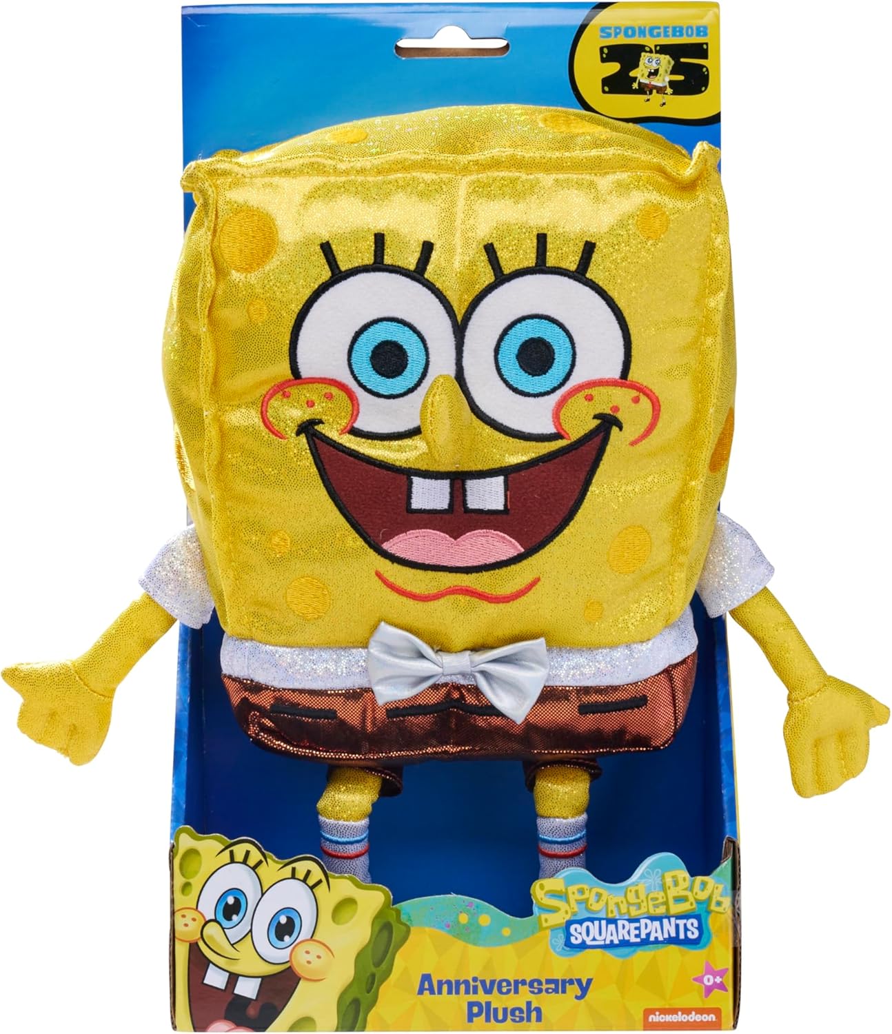 Sponge Bob Anniversary Plush 30 cm Sparkly SpongeBob Plush in Honor of the 25th Anniversary of the TV Series, Suitable for Children from First Months of Life