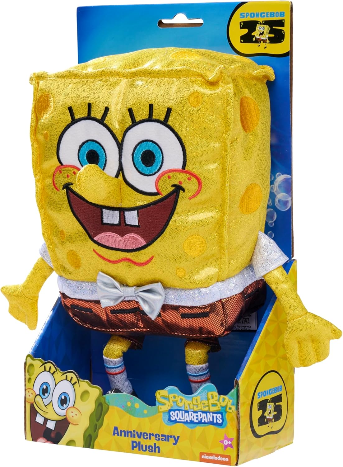 Sponge Bob Anniversary Plush 30 cm Sparkly SpongeBob Plush in Honor of the 25th Anniversary of the TV Series, Suitable for Children from First Months of Life