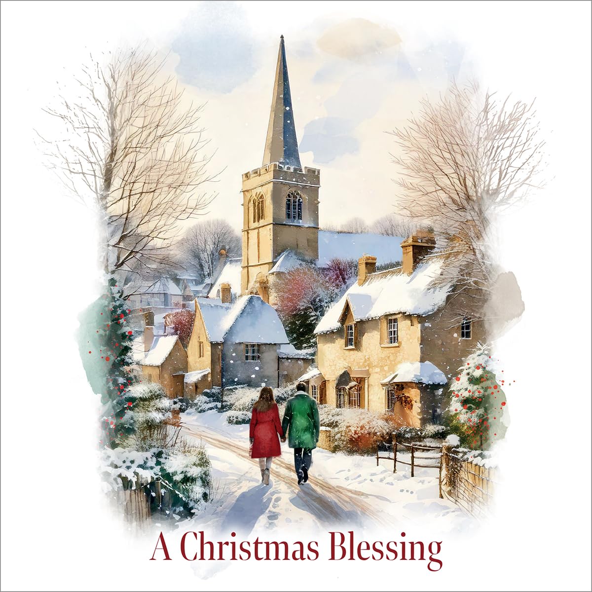 Charity Christmas Cards with Village Snow Scene, 150 x 150mm, Bible Verse, Set of 10, Supporting Compassion UK