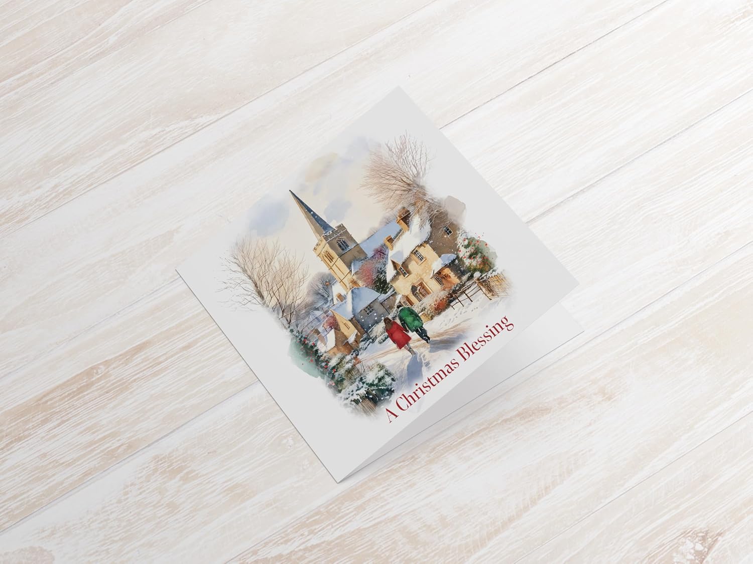 Charity Christmas Cards with Village Snow Scene, 150 x 150mm, Bible Verse, Set of 10, Supporting Compassion UK