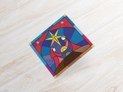 Compassion Charity Christmas Cards with Stained Glass Stable Design, 15 x 15 cm, Pack of 10 with Envelopes