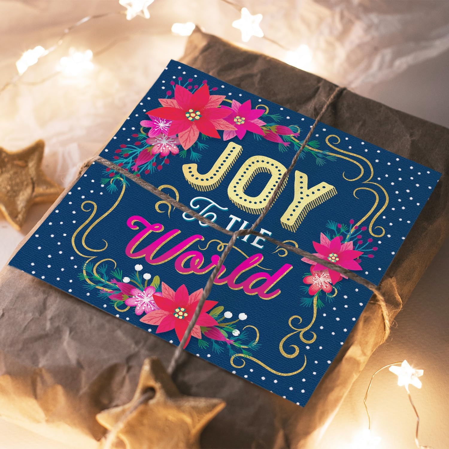 Compassion Charity Christmas Cards with Poinsettia Design, 150 x 150mm, Pack of 10, Joy to the World