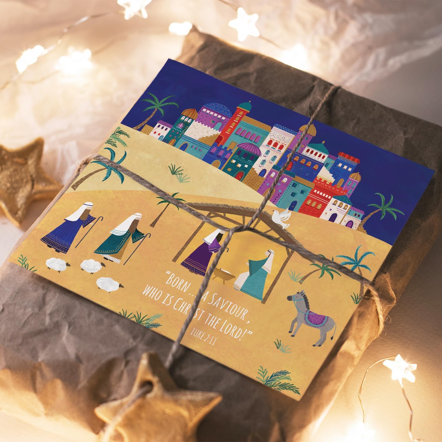 Compassion Charity Religious Christmas Cards, Pack of 10, Desert Nativity Scene, 150 x 150 mm with Envelopes