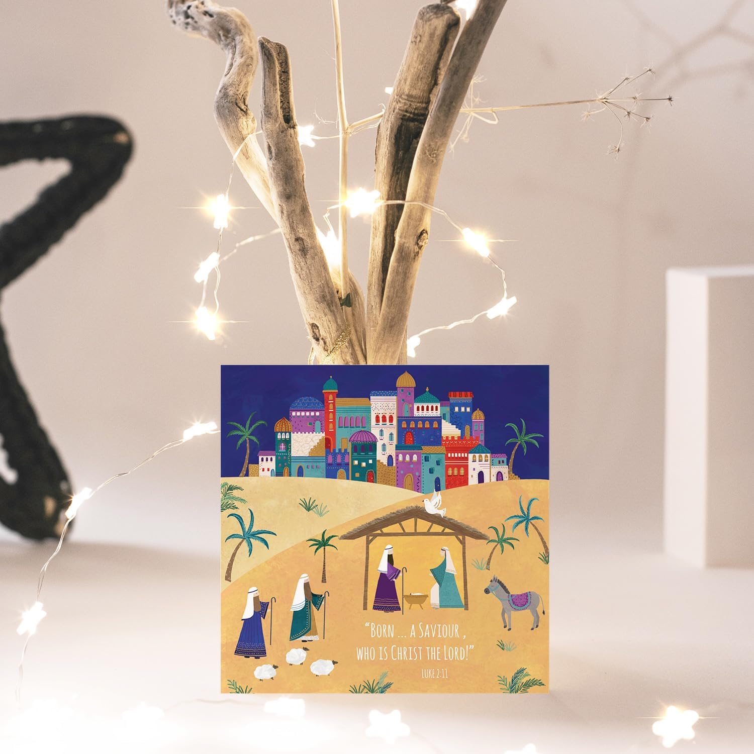 Compassion Charity Religious Christmas Cards, Pack of 10, Desert Nativity Scene, 150 x 150 mm with Envelopes