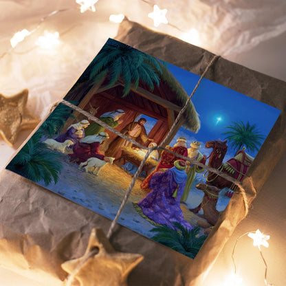 Compassion Charity Religious Christmas Cards with Traditional Nativity Scene, 150 x 150 mm, Pack of 10