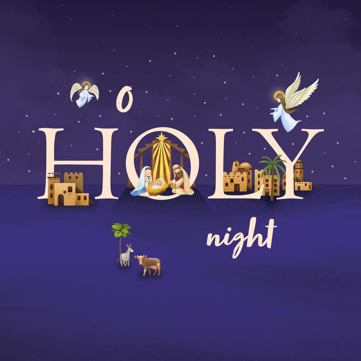 Christmas Cards with O Holy Night Design, 150 x 150mm, Pack of 10, Purple