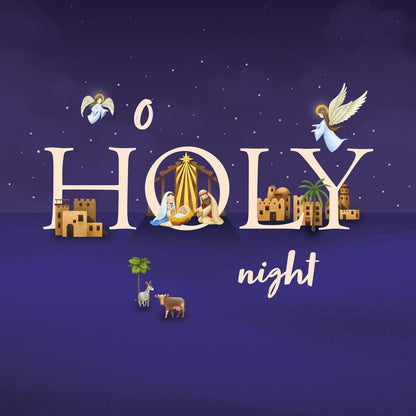 Christmas Cards with O Holy Night Design, 150 x 150mm, Pack of 10, Purple