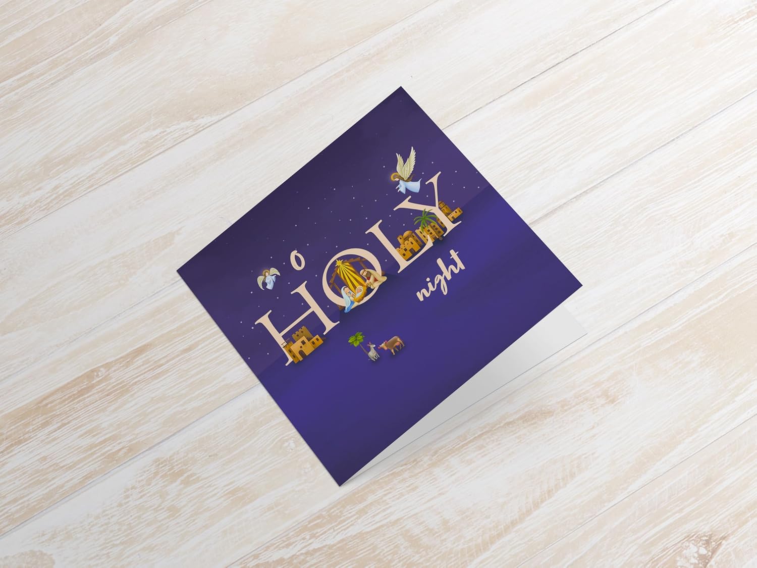 Christmas Cards with O Holy Night Design, 150 x 150mm, Pack of 10, Purple