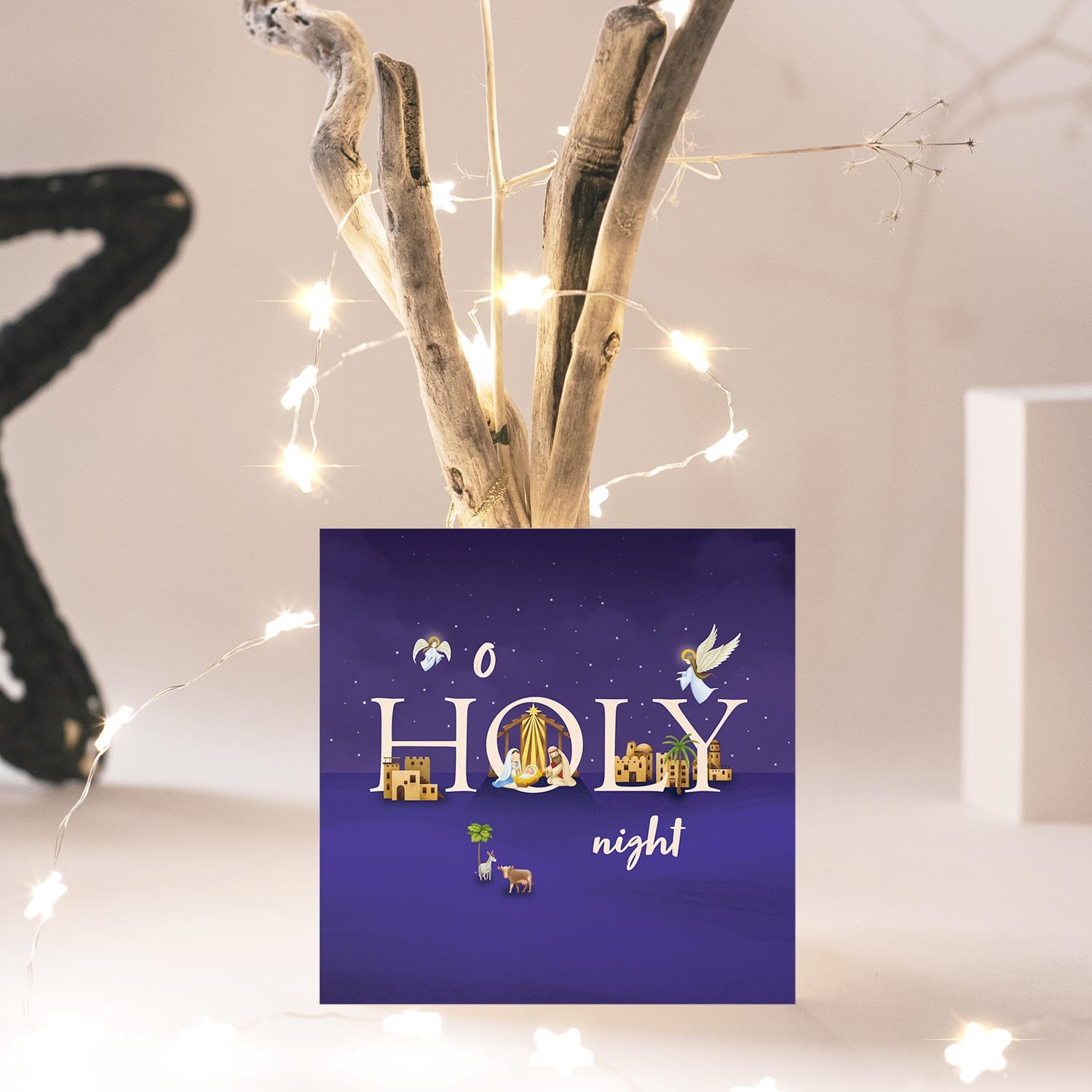 Christmas Cards with O Holy Night Design, 150 x 150mm, Pack of 10, Purple
