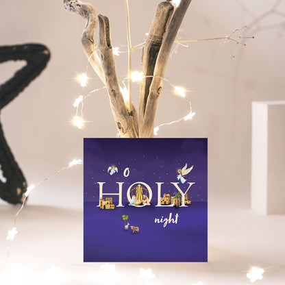 Christmas Cards with O Holy Night Design, 150 x 150mm, Pack of 10, Purple
