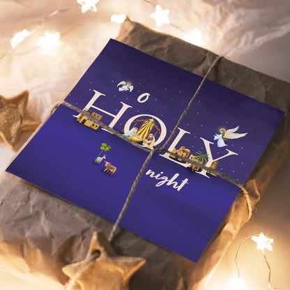 Christmas Cards with O Holy Night Design, 150 x 150mm, Pack of 10, Purple