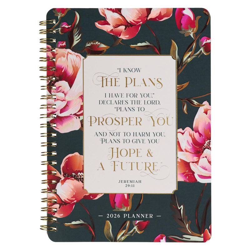 Christian Art Gifts Agenda 2026 compatta a spirale, 12 mesi, da donna: I Know the Plans Incouraging Scripture, pianificazione quotidiana, appuntamenti, vacanze, promemoria, verde scuro e rosa