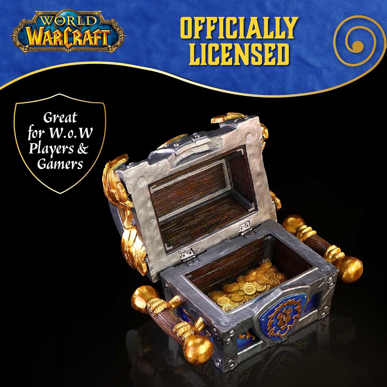 Nemesis Now World of Warcraft Alliance War Chest Box – Officially Licensed Collectible Treasure Chest for Gamers, Fantasy Decor & Storage for Jewelry, Dice & Collectibles