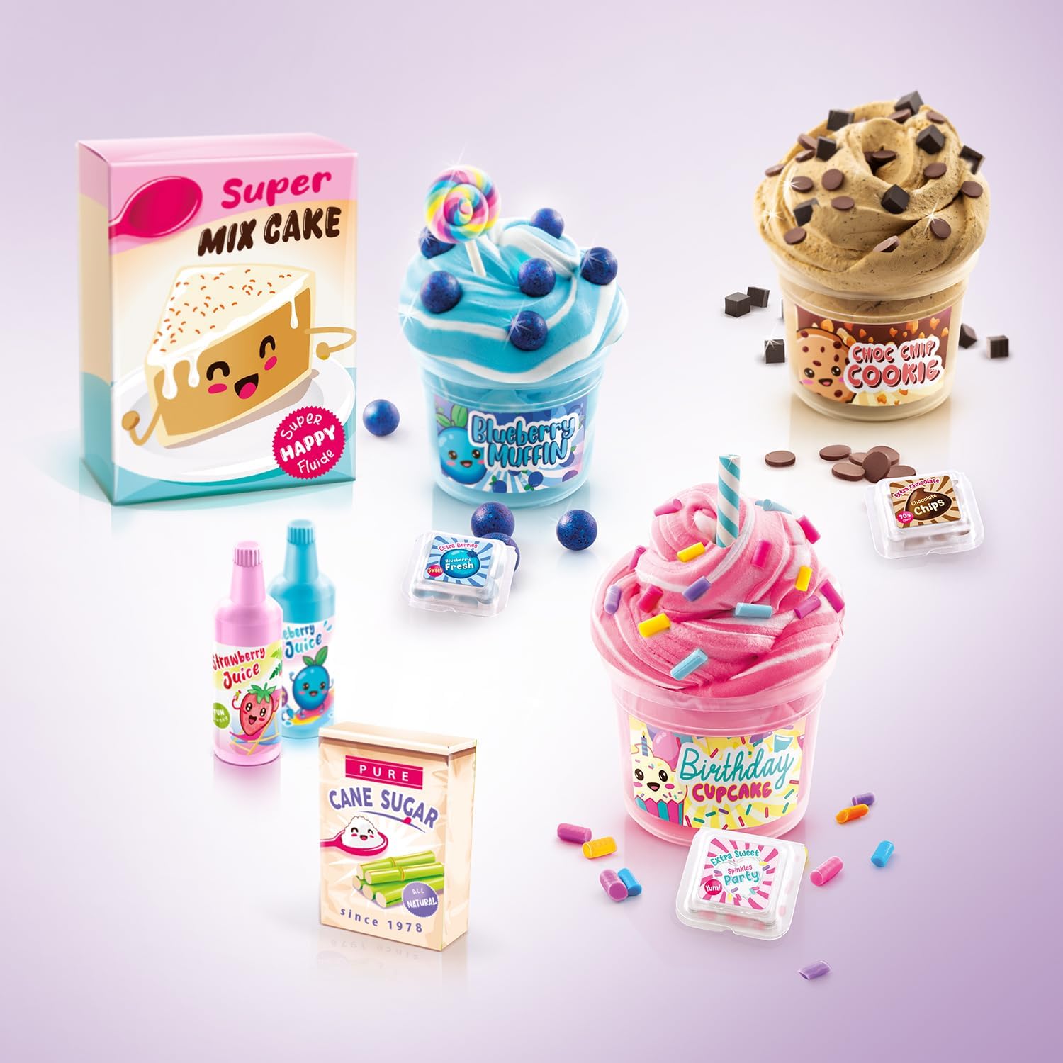 So Slime Yummy Twist & Slime 3 Pack. 3 Scrumptious Recipes to Create. Mix and swirl the yummy slime in three sweet themes: Birthday Cupcake, Strawberry Cake, and Blueberry Muffin!