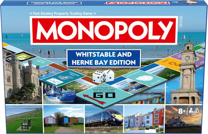 Winning Moves Whitstable and Herne Bay Regional Monopoly Board Game ideal for 2–6 players and makes a great gift for fans of the Kent coastline, aged 8 and up