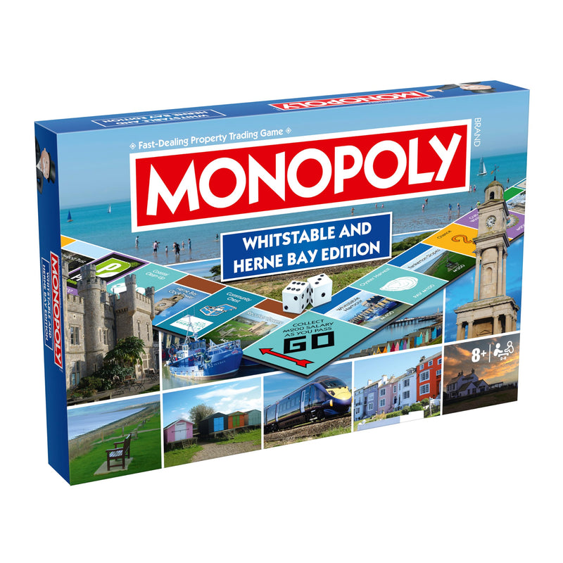 Winning Moves Whitstable and Herne Bay Regional Monopoly Board Game ideal for 2–6 players and makes a great gift for fans of the Kent coastline, aged 8 and up