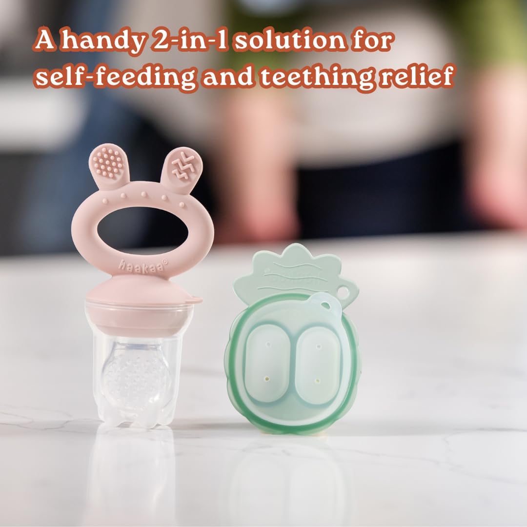 Haakaa - Freeze-N-Feed Mini Combo - Blush Feeder + Pea Green Tray