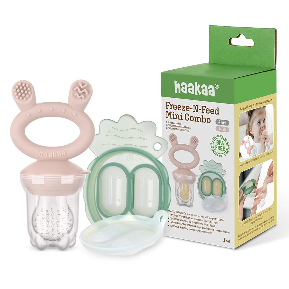 Haakaa - Freeze-N-Feed Mini Combo - Blush Feeder + Pea Green Tray
