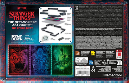 CLEMENTONI - Stranger Things - Puzzle Cadre Lumineux Le Monde à l’Envers - 520 pièces - Effets Visuels LED - 3 Images Révélées dans Le Noir - Dès 14 Ans - The Metamorphic Art Collection