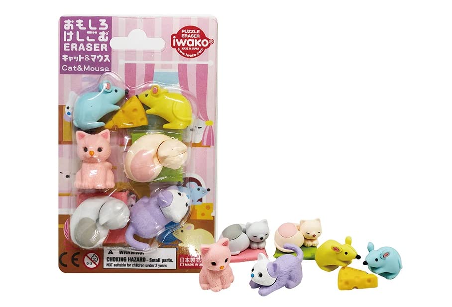 Blister Pack Funny Eraser Cat and Mouse Cat Mouse Cute