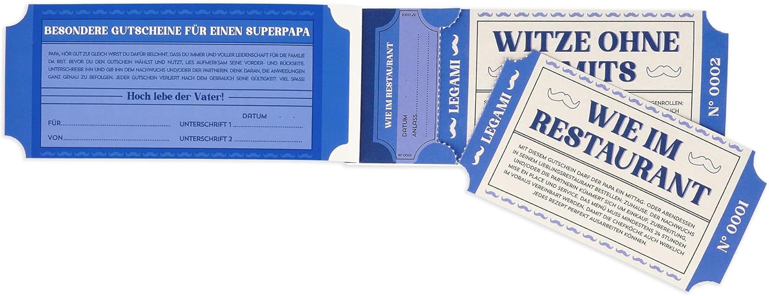 Legami - Pad of 24 Vouchers for Dads in German Language - Family Activities - Tear-Off Coupons - Gift Idea - Dad Theme - 8" x 3.3"