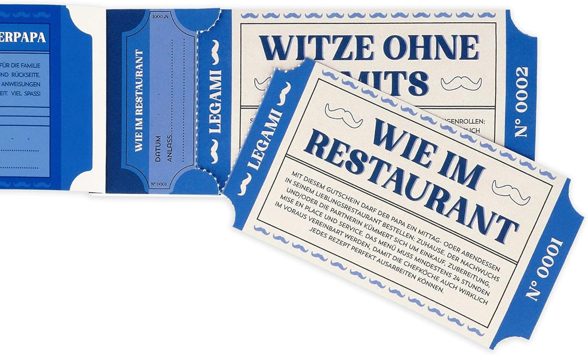 Legami - Pad of 24 Vouchers for Dads in German Language - Family Activities - Tear-Off Coupons - Gift Idea - Dad Theme - 8" x 3.3"