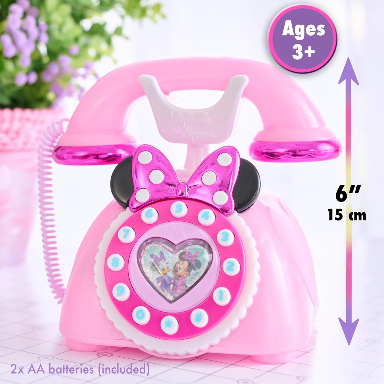 Just Play Disney Junior Minnie Mouse Ring Me Rotary Style Phone with Lights and Sounds, Pink, Kids Toys for Ages 3 Up
