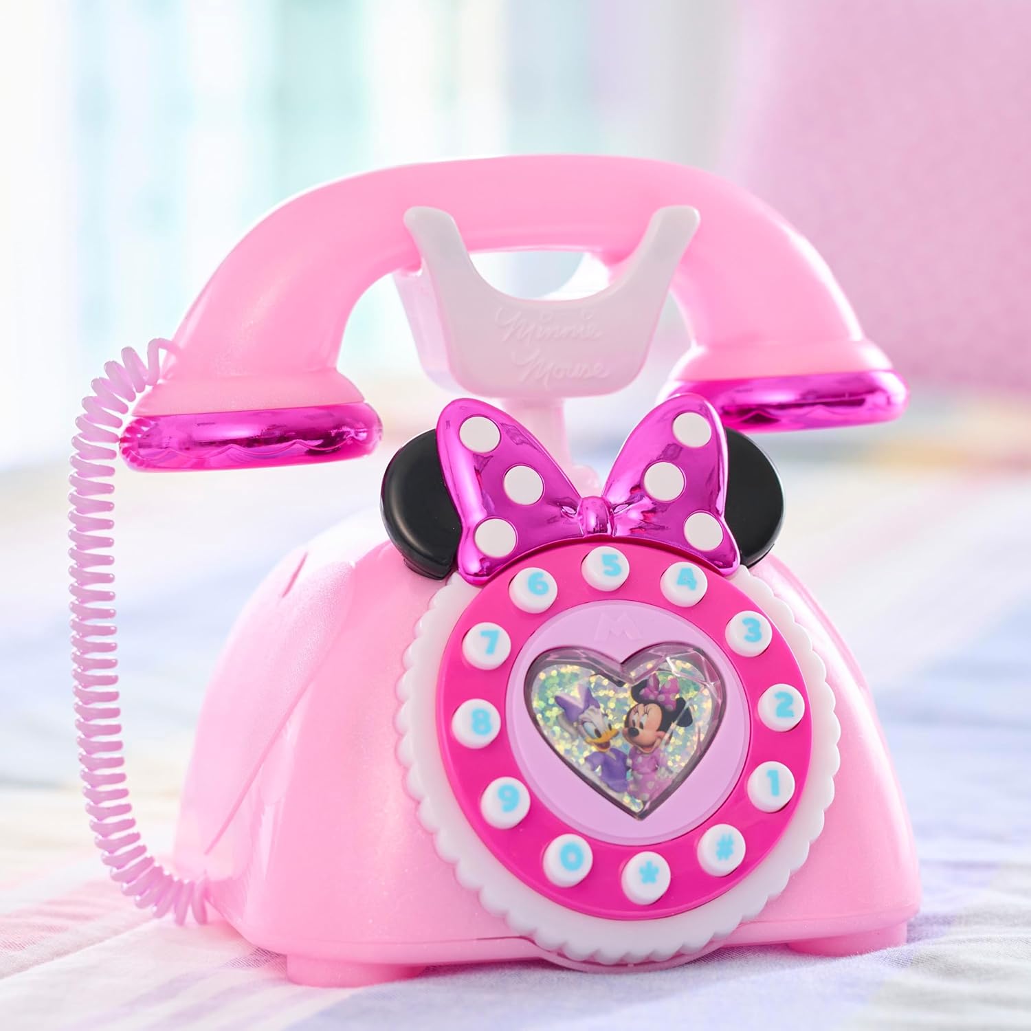 Just Play Disney Junior Minnie Mouse Ring Me Rotary Style Phone with Lights and Sounds, Pink, Kids Toys for Ages 3 Up