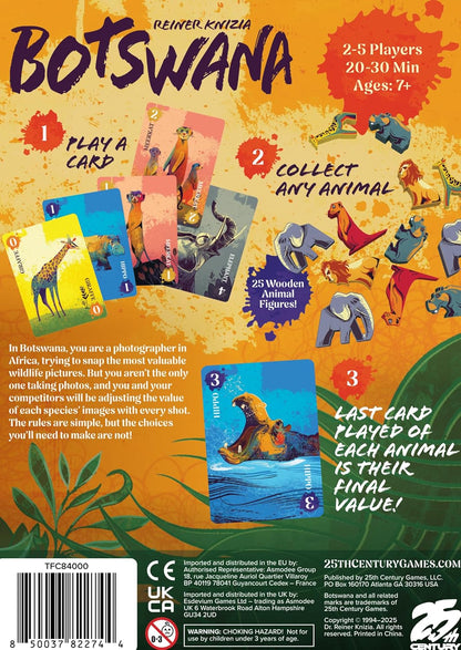 25th Century Games Botswana – Animal Collecting Strategy Card Game by Reiner Knizia Ages 7+ | 2–5 Players | 20–30 Min Playtime