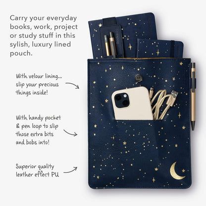 IF Bookaroo Books Stuff Pouch - Moon & Stars, Dark Blue/Gold