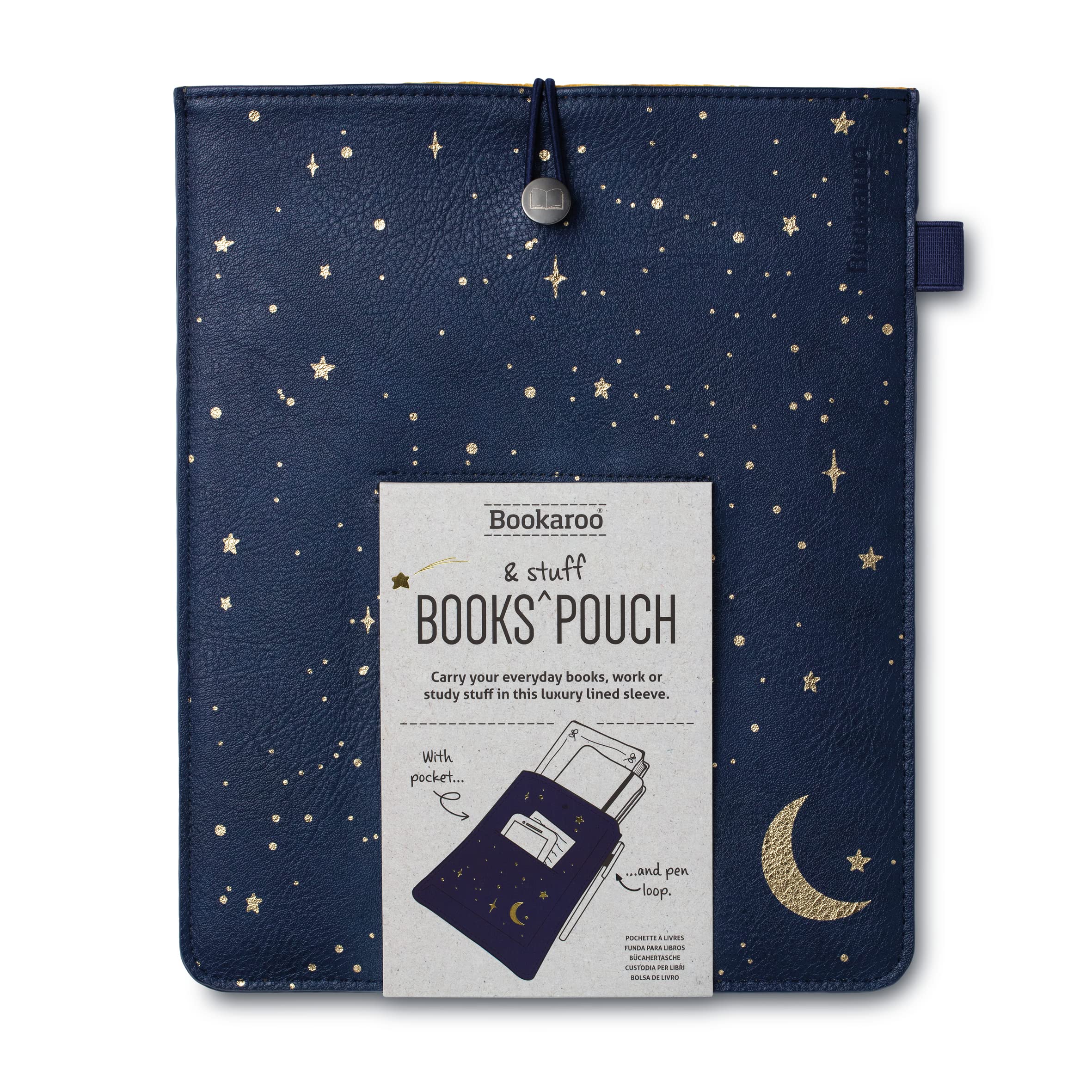 IF Bookaroo Books Stuff Pouch - Moon & Stars, Dark Blue/Gold